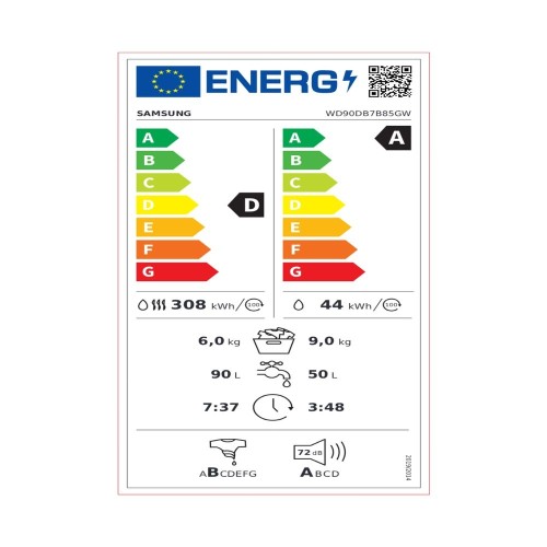 ΠΛΥΝΤΗΡΙΟ ΡΟΥΧΩΝ - ΣΤΕΓΝΩΤΗΡΙΟ SAMSUNG WD90DB7B85GWU4 (9-6KG / A-D / Wi-Fi & AI)